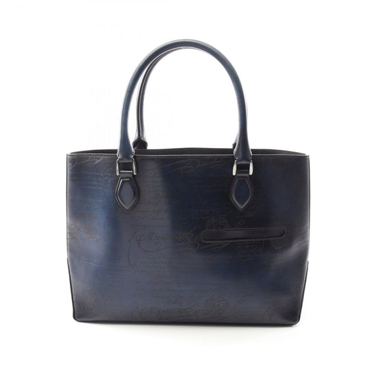Berluti Trousseau Calligraphy Tote Bag in Navy Leather