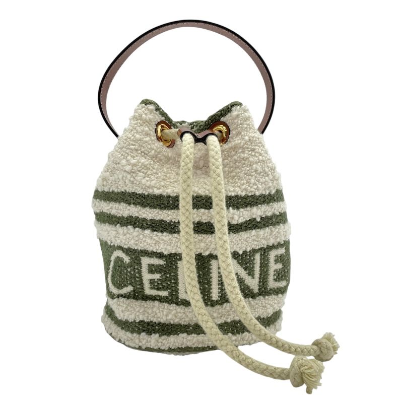 CELINE Drawstring Bag in White & Green Canvas - Exquisite Craftsmanship
