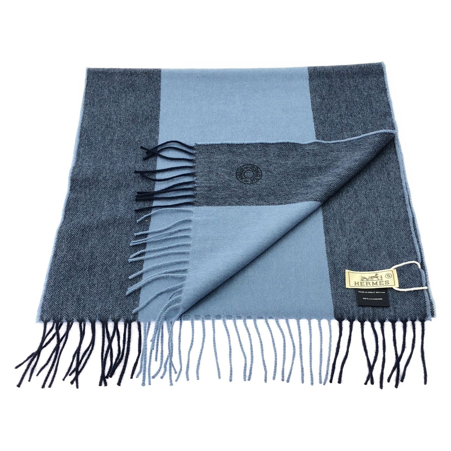 HERMES Cashmere Scarf in Elegant Blue - Timeless Luxury