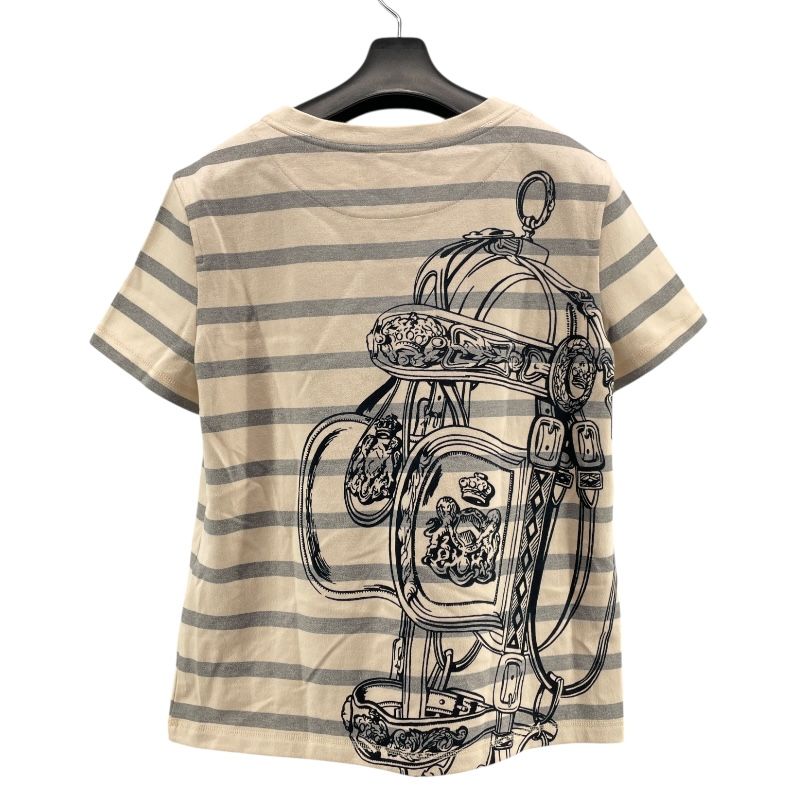 HERMES Ivory Cotton Striped Print T-Shirt for Women