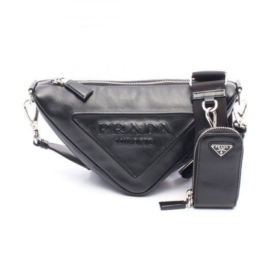 PRADA Grace Lux Triangle Shoulder Bag in Black Leather