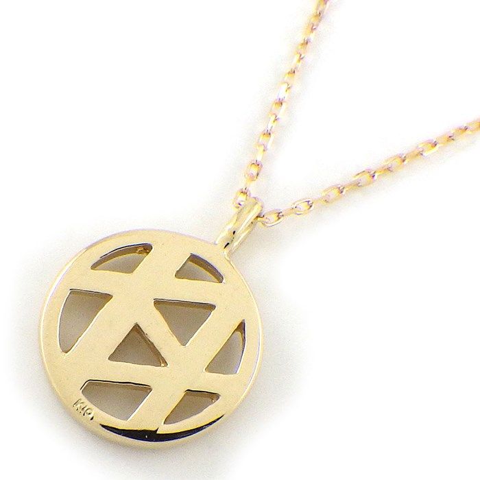 K10YG Round Circle Initial Necklace - Alphabet H