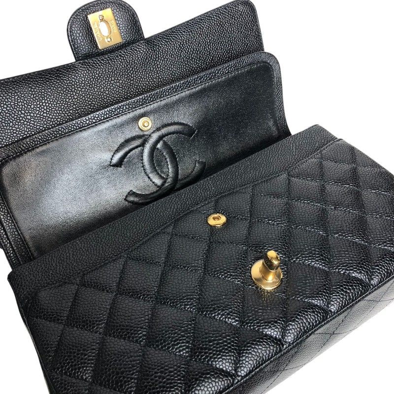 CHANEL Matelassé 25 Black Caviar Skin Shoulder Bag with Gold Hardware