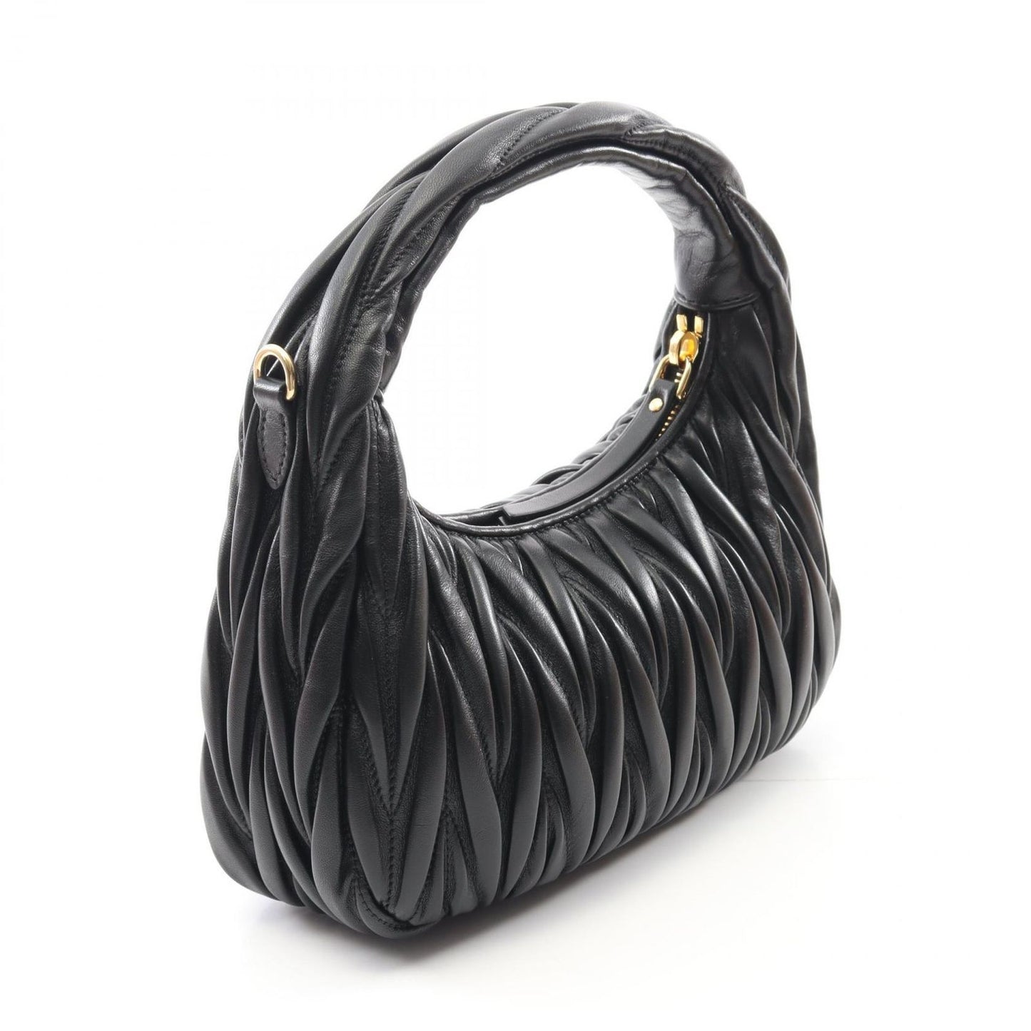 Miu Miu Wonder Matelassé Hobo Bag - Black Leather 2-Way Shoulder