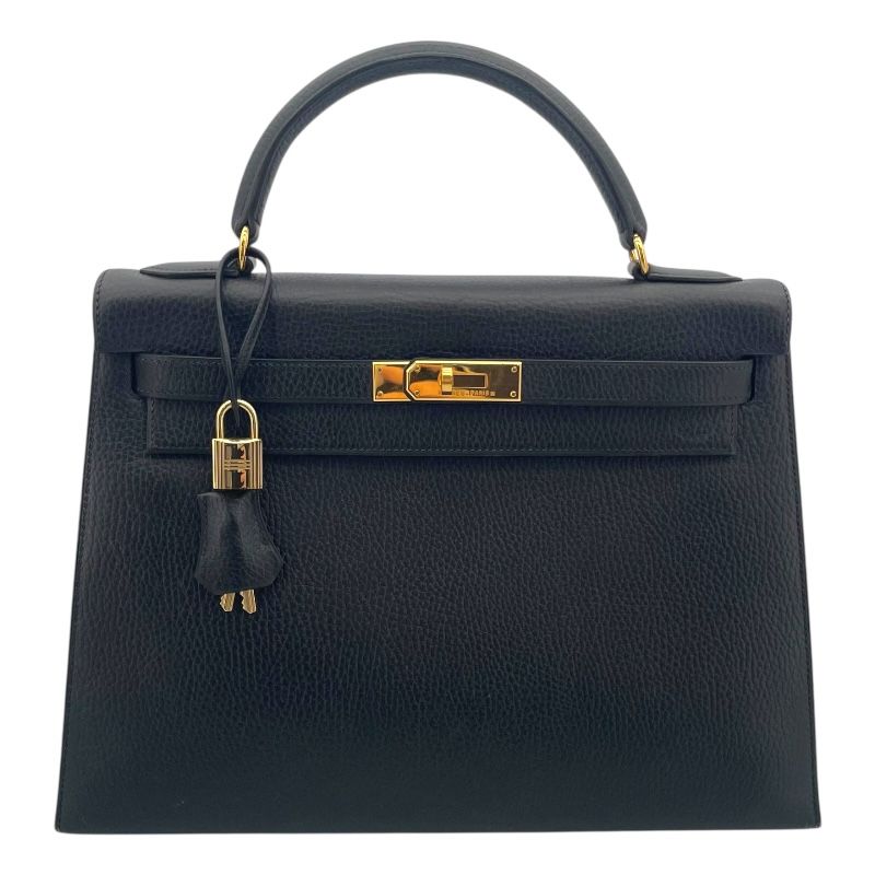 HERMES Kelly 32 Black Ardennes Handbag with Gold Hardware