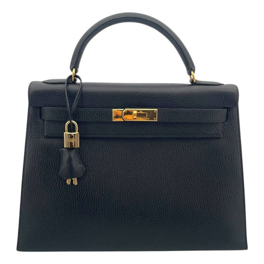 HERMES Kelly 32 Black Ardennes Handbag with Gold Hardware