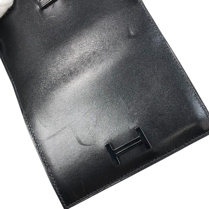 HERMES Béarn Mini Card Case in Black Box Calfskin with Gold Hardware