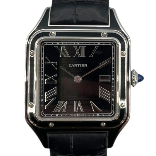 Cartier Santos-Dumont LM WSSA0046 Black SS/Leather Manual Watch