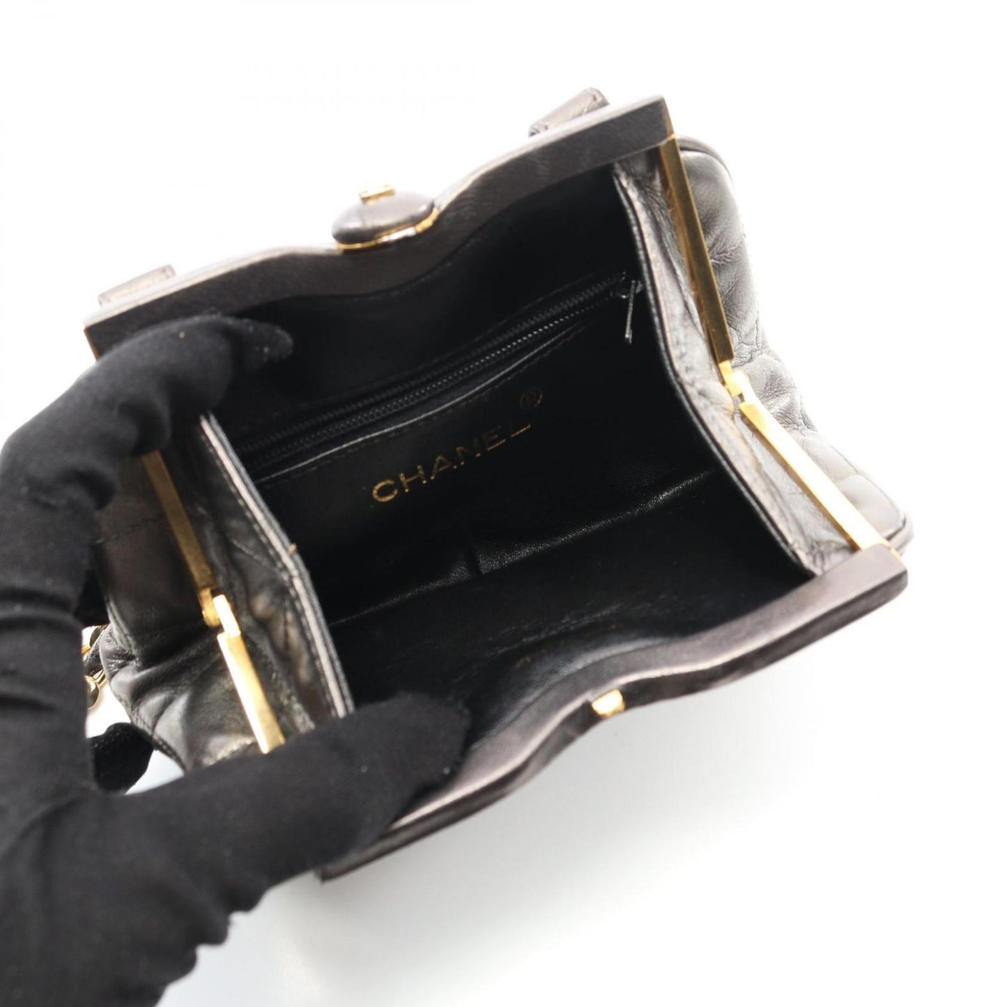 CHANEL Matelassé Silver Leather Mini Chain Shoulder Bag