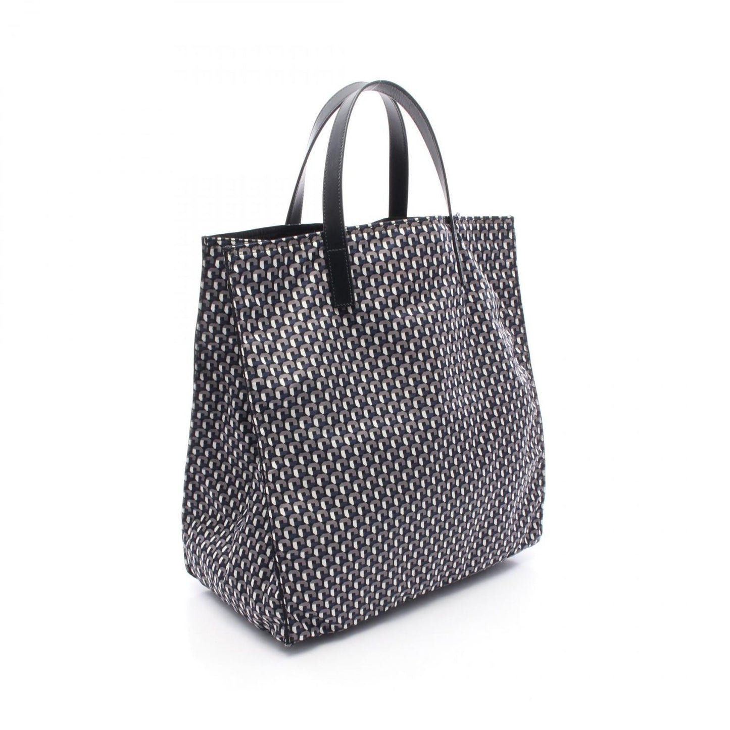 PRADA TESSUTO STAMPAT Tote Bag in Navy Nylon & Saffiano Leather
