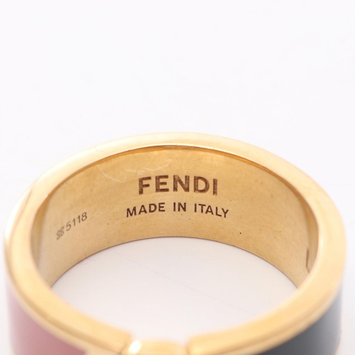 FENDI 'F is FENDI' Ring in Black/Pink Gold Plating - Size 16.5