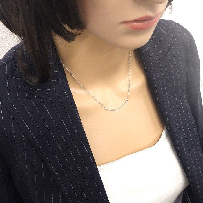 Tiffany & Co. T Smile Small Necklace with Diamonds in K18 White Gold