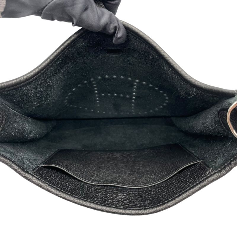 HERMES Evelyne 1 PM Black Togo Leather Shoulder Bag with Silver Hardware