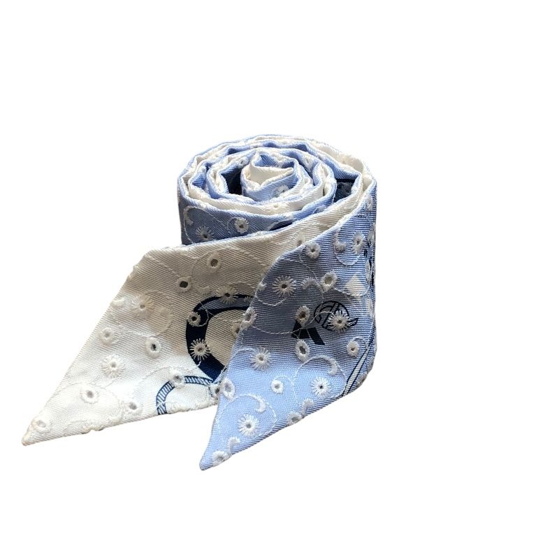 HERMES Twilly Broderie Angla Do Re Boucl Silk Scarf - Exquisite Elegance