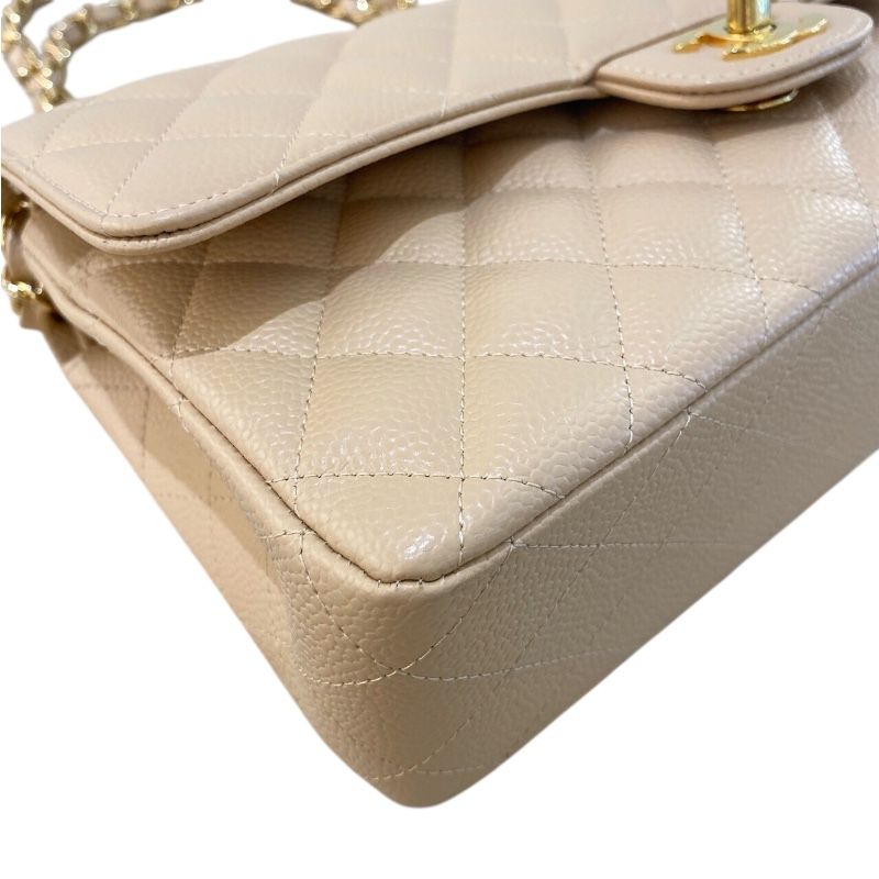 CHANEL Matelassé 25 Beige Caviar Shoulder Bag with Gold Hardware
