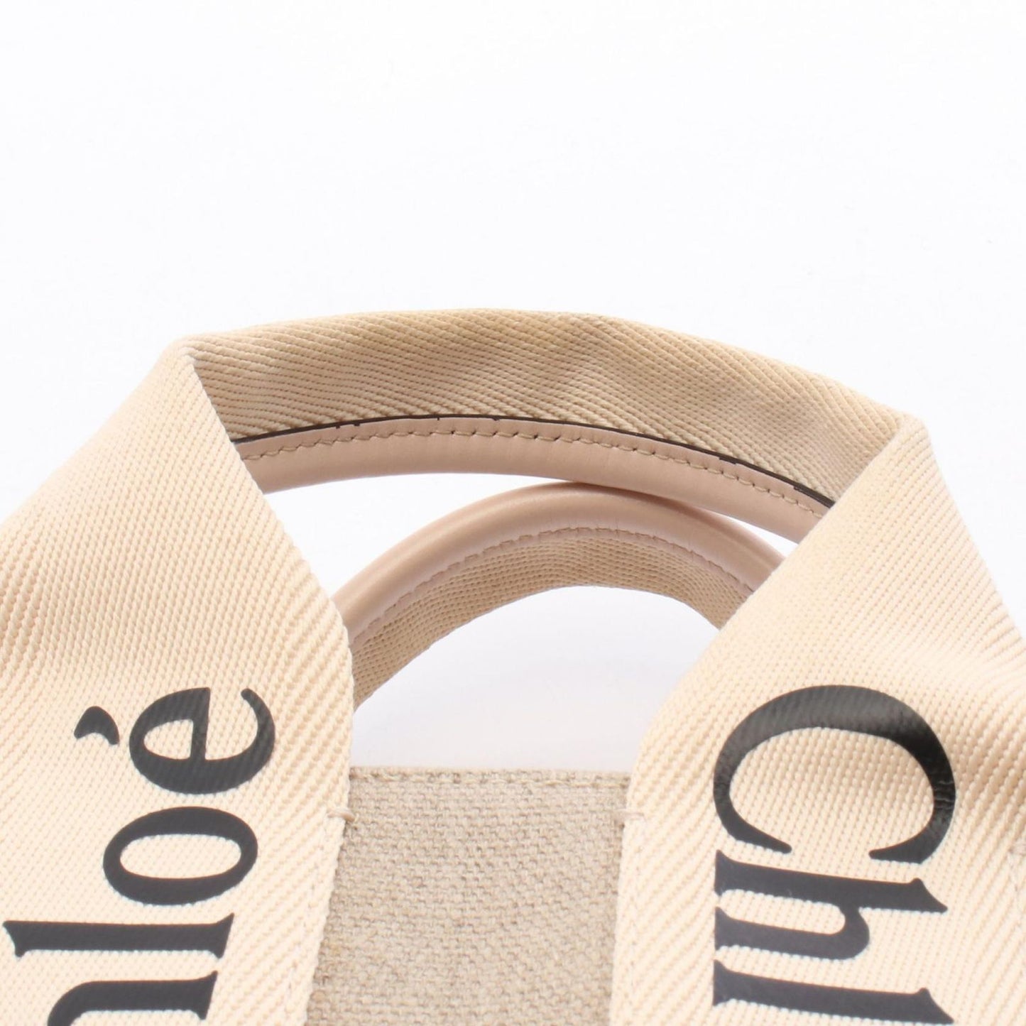 Chloe Woody Small Tote Bag in Beige Canvas & Leather