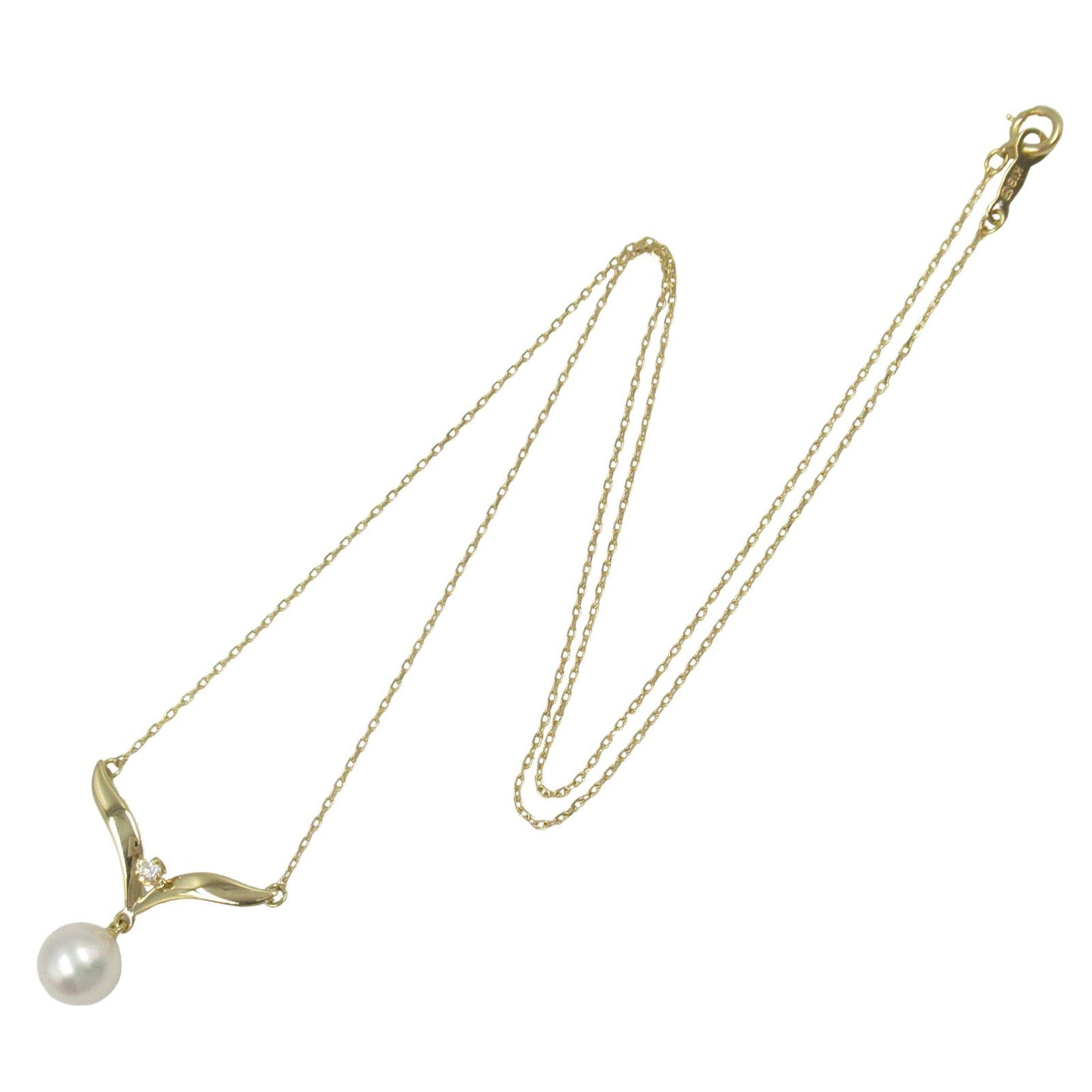 MIKIMOTO Pearl Necklace with Diamonds in 18K Yellow Gold