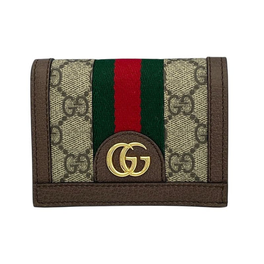 GUCCI GG Supreme Card Case Wallet - Brown Leather Elegance