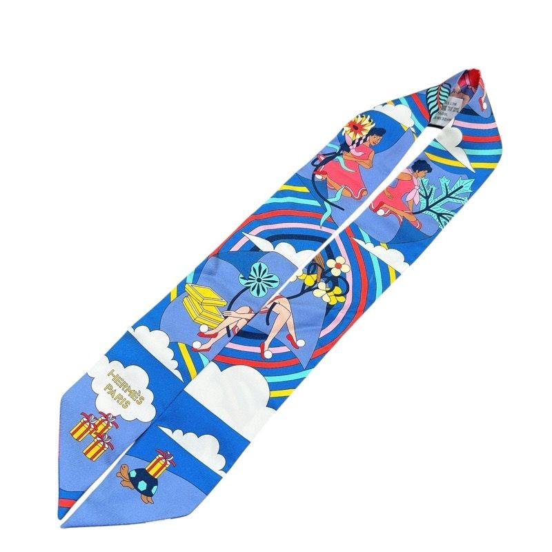HERMES Twilly Carres Volants Multicolor Silk Scarf for Women