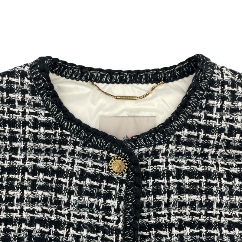 Moncler ELIADI Black Wool No-Collar Tweed Down Jacket for Women