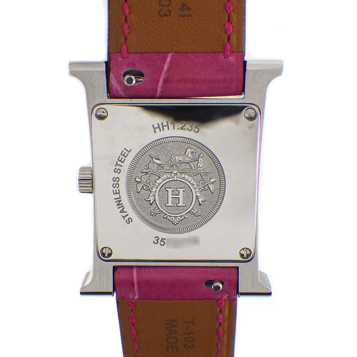 HERMES H-Watch PM 25mm with Diamond Bezel & Pink Alligator Strap
