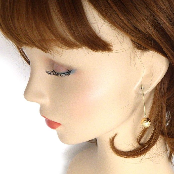 K18YG Bar Ball Earrings - Exquisite Yellow Gold Elegance