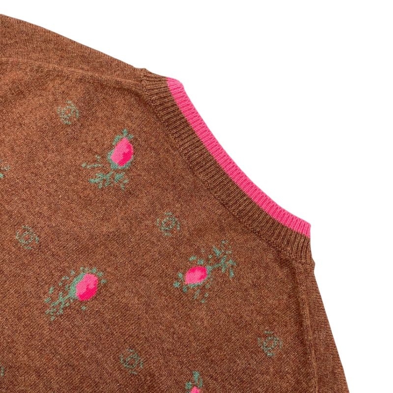 CHANEL Floral Cashmere Knit Sweater & Skirt Set - Brown