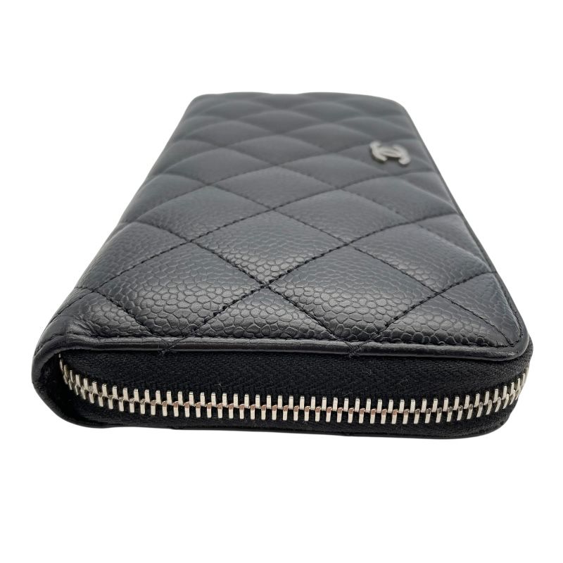 CHANEL Matelassé Round Zip Wallet AP0242 - Black Caviar Leather