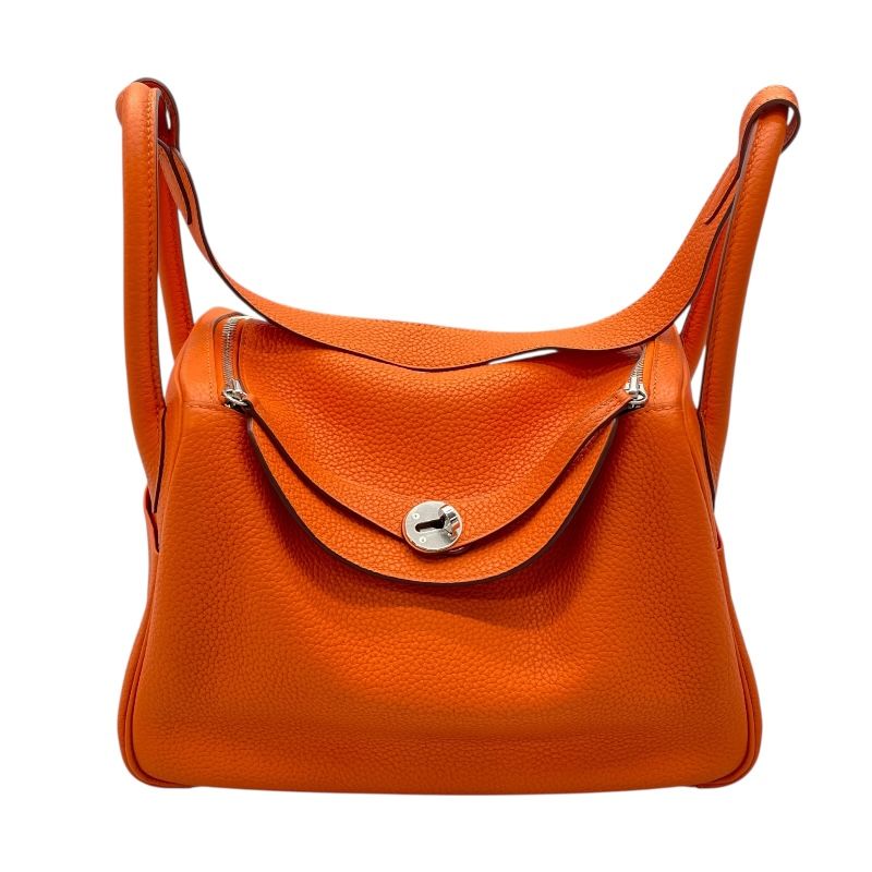 HERMES Lindy 30 Orange Togo Leather Shoulder Bag with Silver Hardware