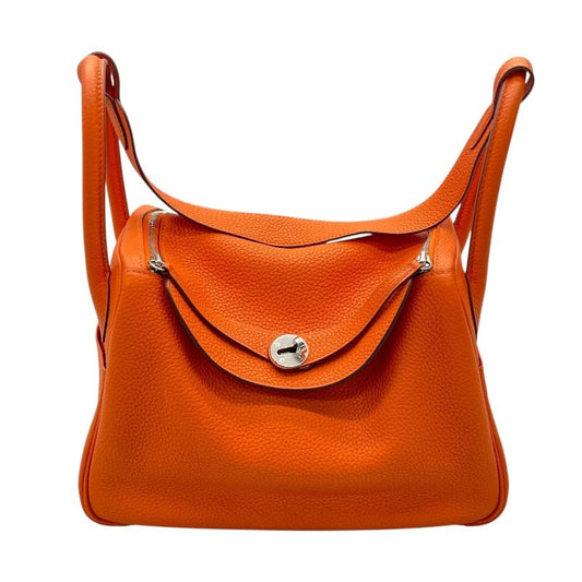 HERMES Lindy 30 Orange Togo Leather Shoulder Bag with Silver Hardware