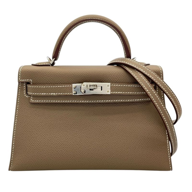 HERMES Mini Kelly 2 W Stamp (2024) Etoupe with Silver Hardware