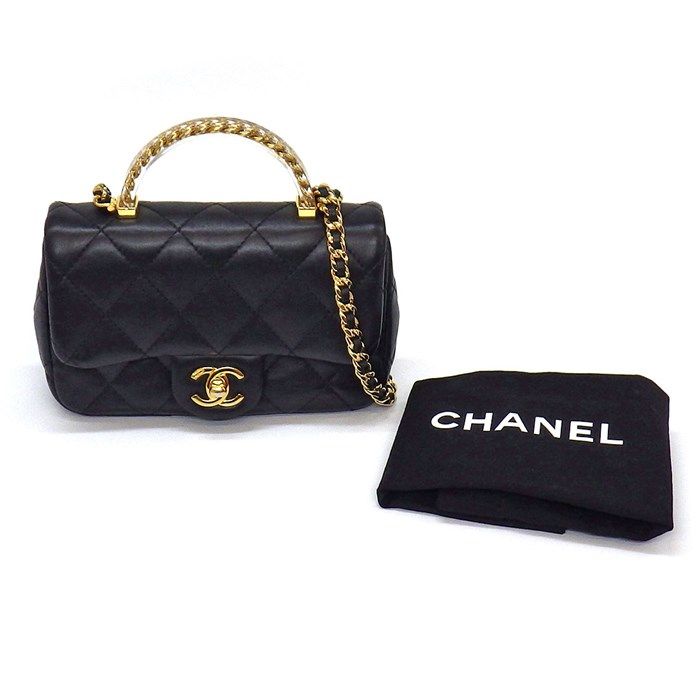 CHANEL Black Lambskin Top Handle Bag AS4847 with Gold Hardware