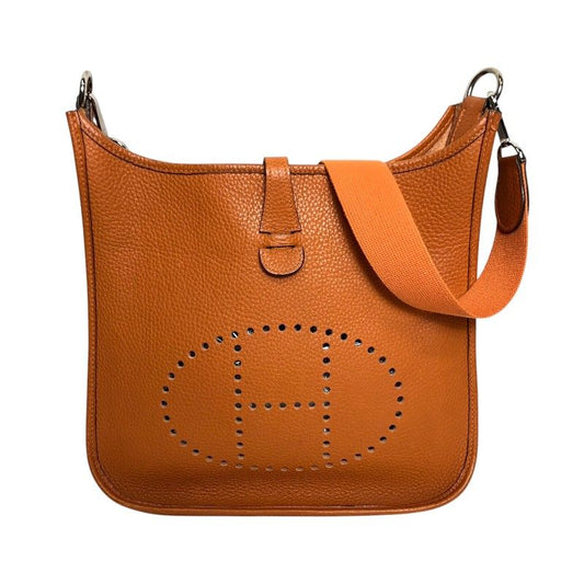 HERMES Evelyne 1PM Orange Togo Leather Shoulder Bag with Silver Hardware