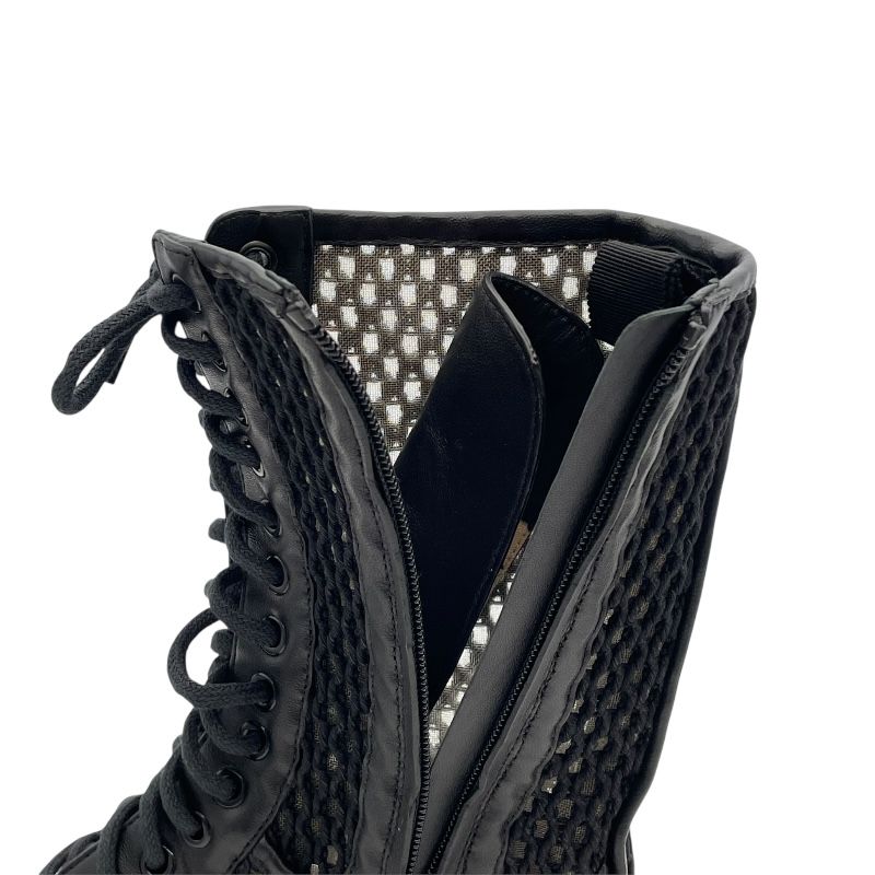Jimmy Choo Black Leather Mesh Lace-Up Boots - Size 36