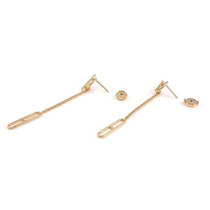 HERMES Écharpe Toggle Clasp Drop Earrings in K18 Pink Gold