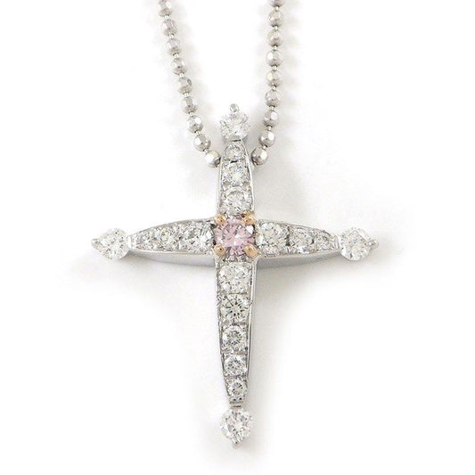 Exquisite Fancy Light Pink Diamond Cross Necklace in K18 White Gold