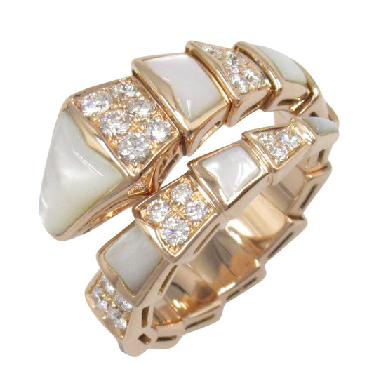 BVLGARI Serpenti Viper Ring with Diamonds & Mother of Pearl - Size 15
