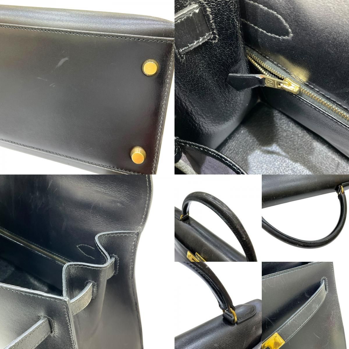 HERMES Kelly 32 Black Box Calf Handbag with Gold Hardware