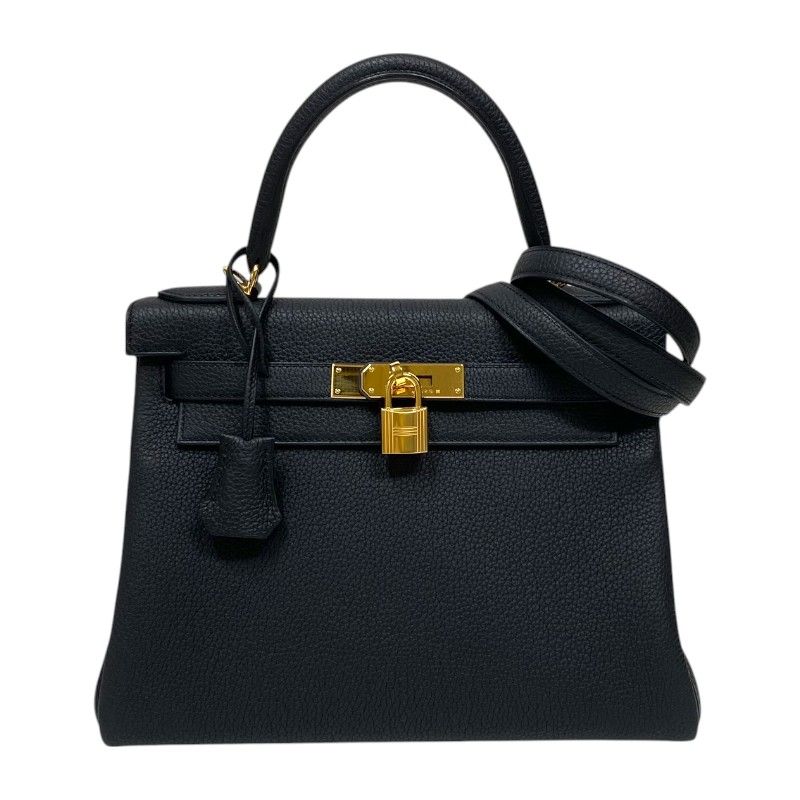HERMES Kelly 28 Black Togo Handbag with Gold Hardware