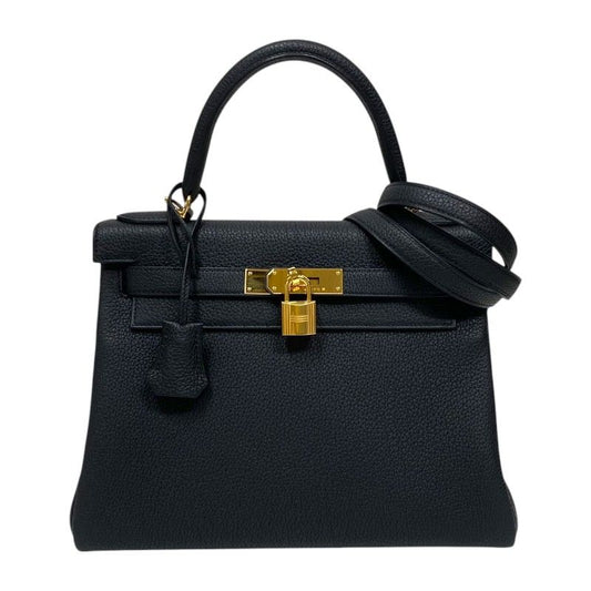 HERMES Kelly 28 Black Togo Handbag with Gold Hardware