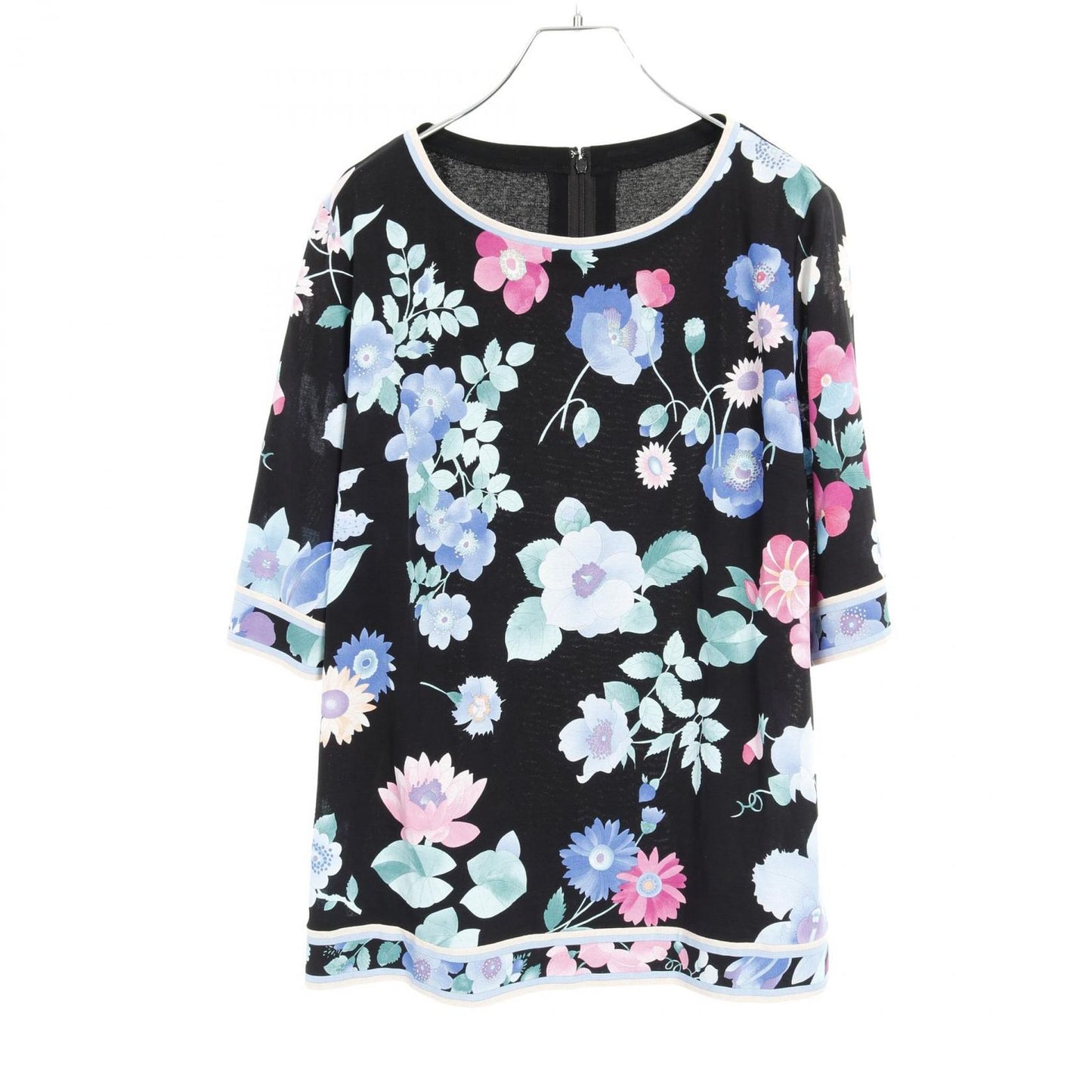 LEONARD FASHION Elegant Black & Blue Cotton Top - Size 42