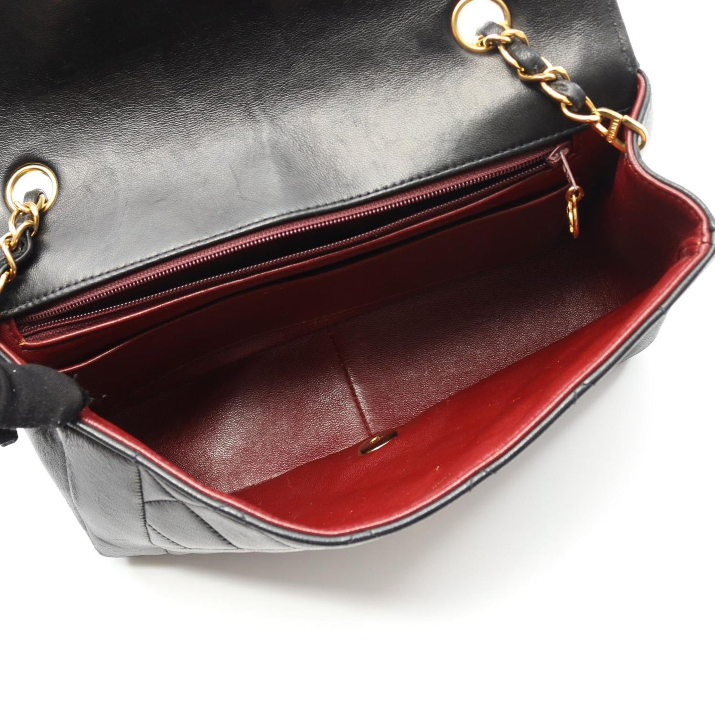 CHANEL Matelassé Diana Flap Shoulder Bag in Black Lambskin