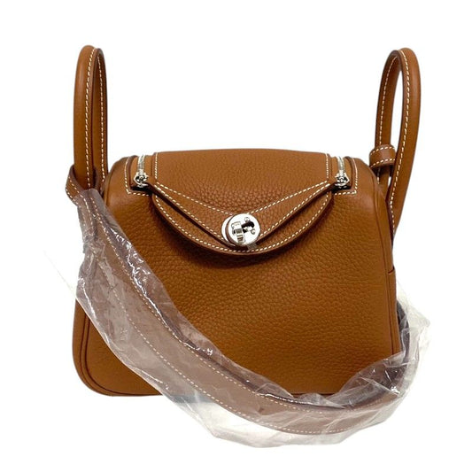 HERMES Lindy Mini Shoulder Bag in Gold with Silver Hardware