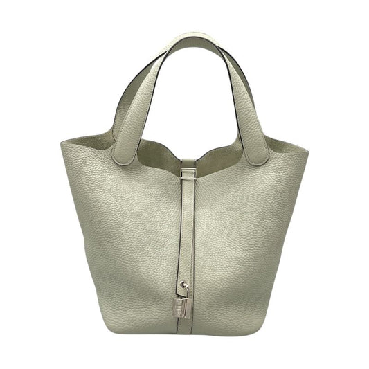 HERMES Picotin Lock MM Handbag in Green Veil with Silver Hardware