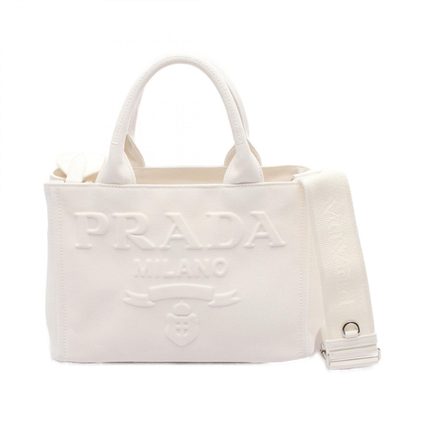 PRADA CANAPA Tote Bag - Exquisite White Canvas 2-Way Design