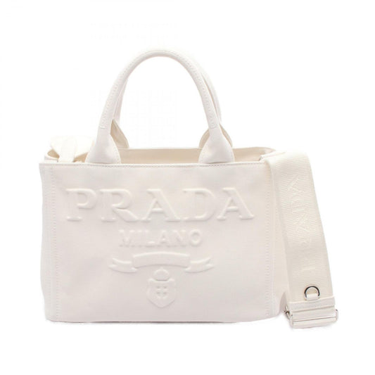 PRADA CANAPA Tote Bag - Exquisite White Canvas 2-Way Design