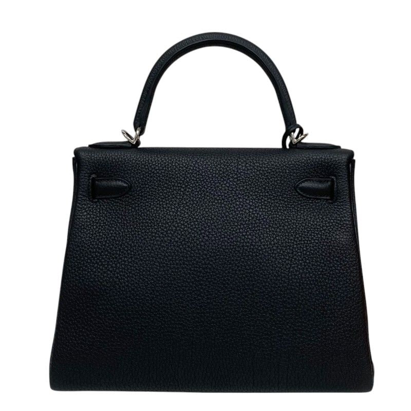 HERMES Kelly 28 Black Togo Leather Handbag with Silver Hardware
