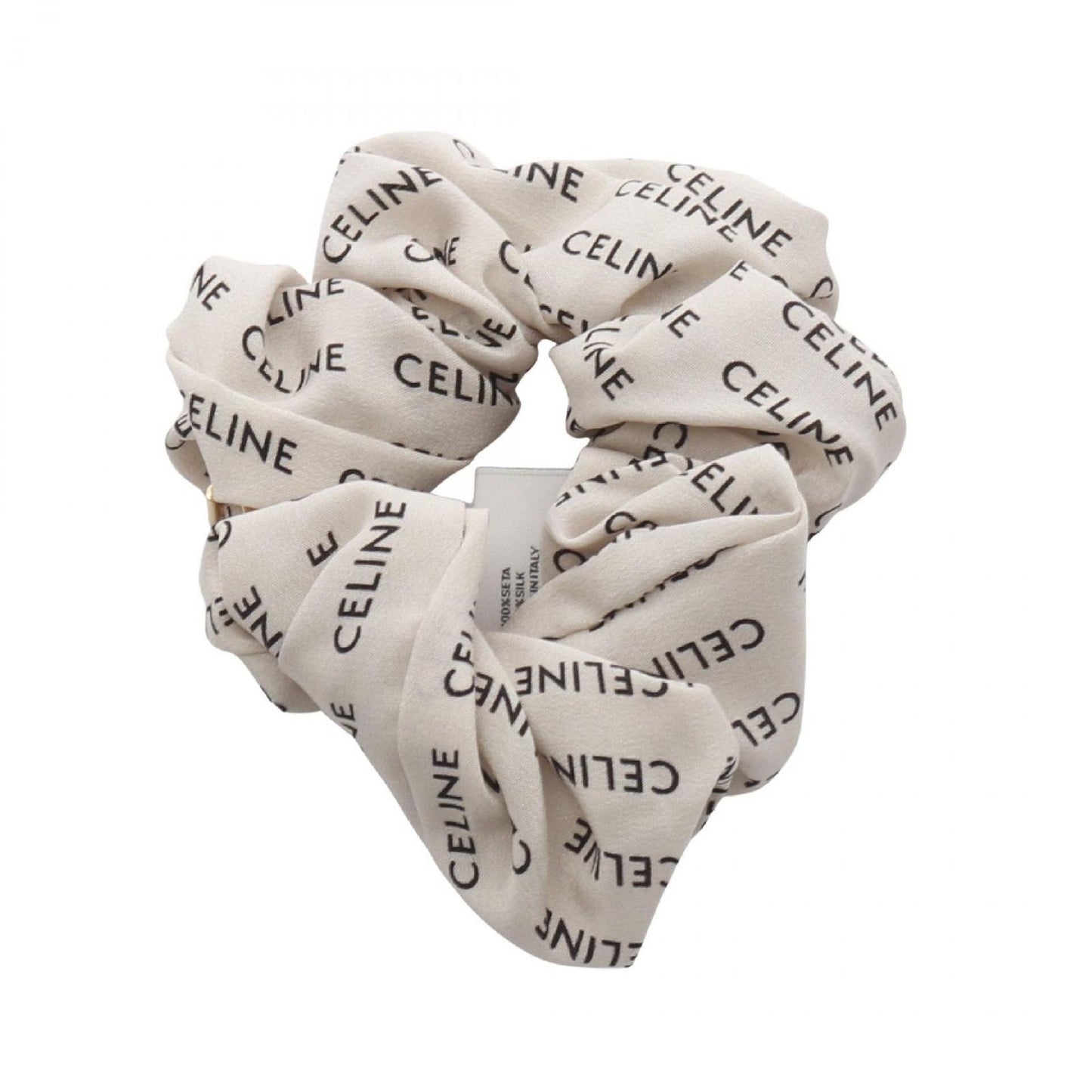 CELINE Triomphe Silk Scrunchie in White/Gold - New Luxury Accessory