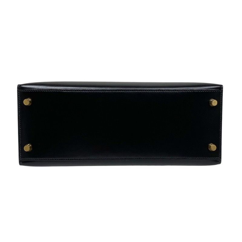 HERMES Kelly 28 Black Box Calf Handbag with Gold Hardware