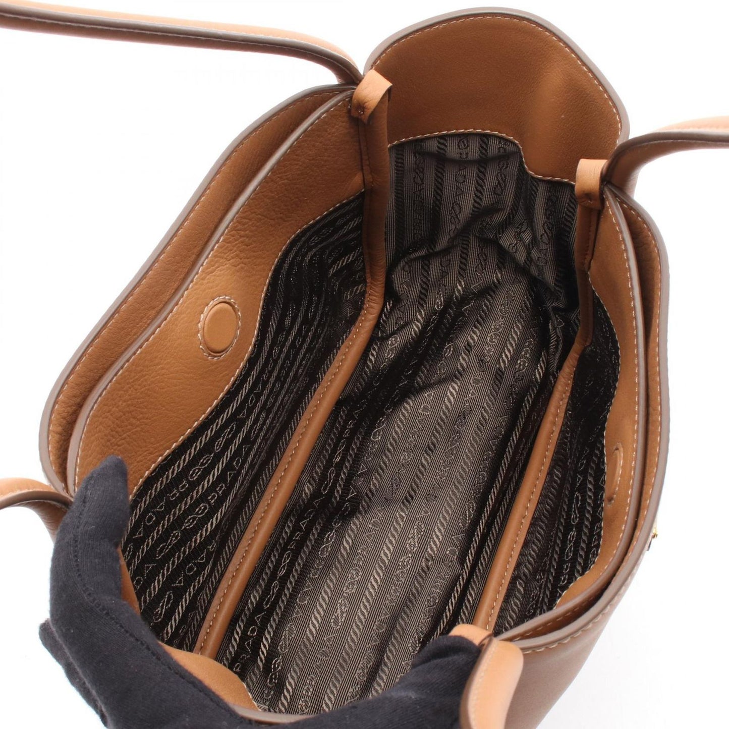 PRADA Soft Grain Triangle Logo Mini Tote Bag - Camel Leather